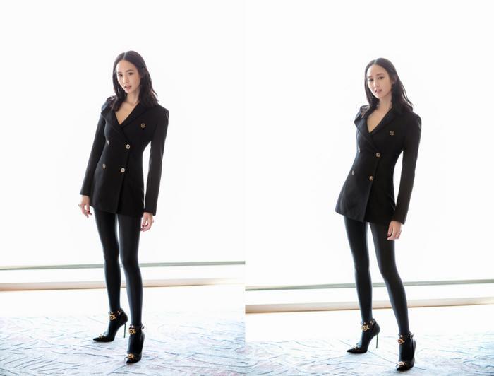 张钧甯穿深V西装搭紧身皮裤,真是帅气又性感